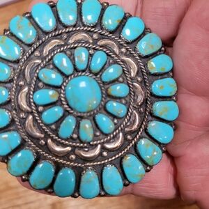 Sterling silver Turquoise cluster belt buckle.